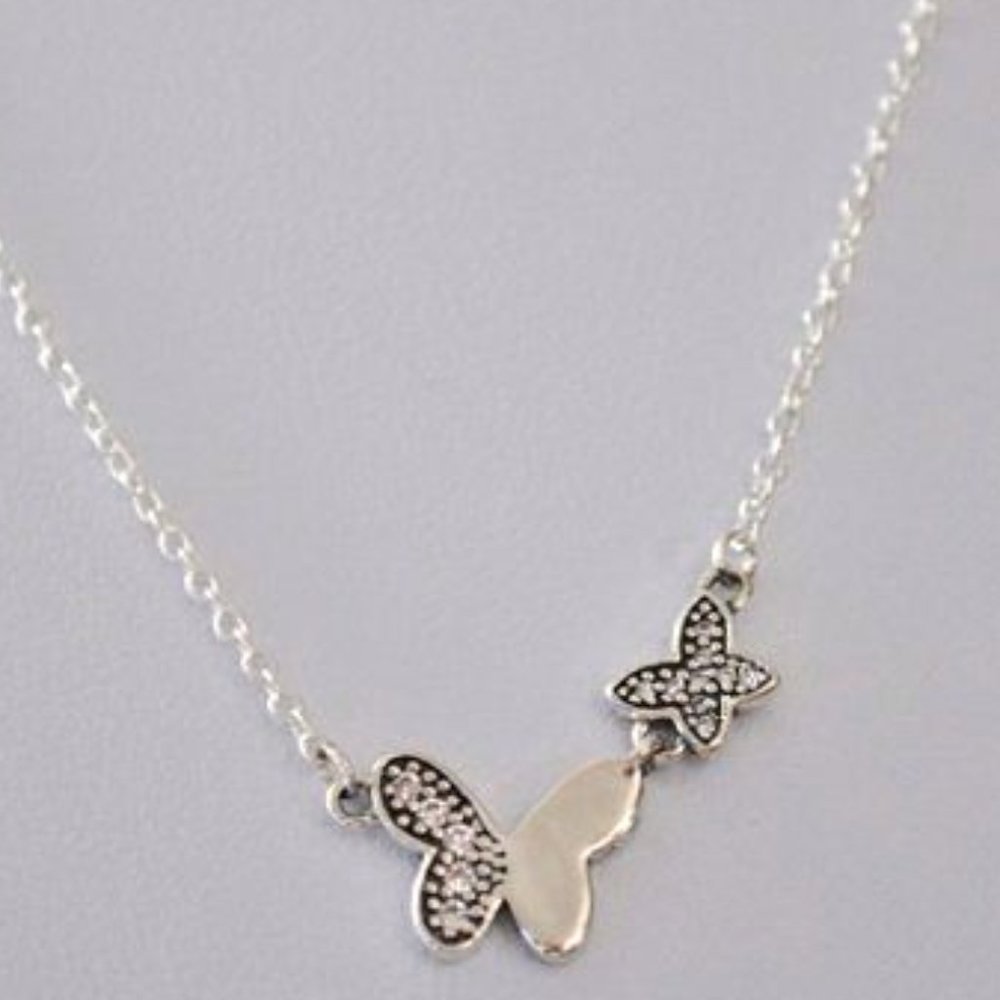 Pandora Silver Butterfly Necklace with Crystal Accents